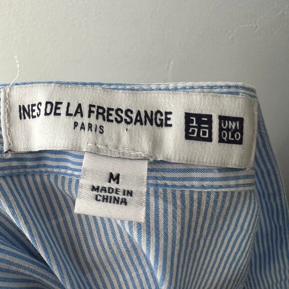Ines De La Fressange UNI QLO Blue White Top Ruffle Metallic Stripe Size Medium M - Picture 8 of 10